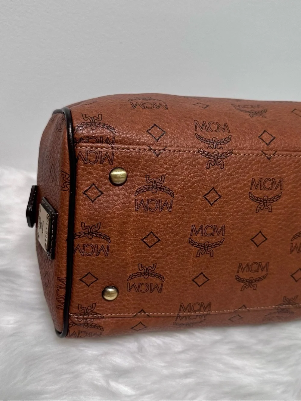 AUTHENTIC MCM Limited Edition Brown Choco Visetos Boston Satchel Luxury Handbag